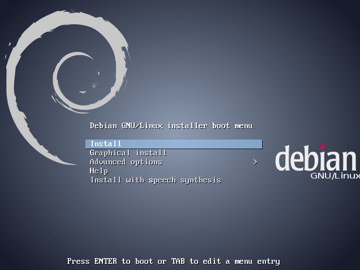 Экран приветствия инталляции Debian